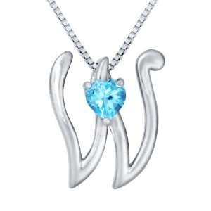    Sterling Silver Sky Blue Topaz Letter W Pendant,18 Jewelry