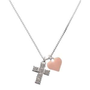    6 Stone Cross   Crystal and Pink Heart Charm Necklace: Jewelry