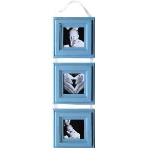 Baby Picture Frames Set  Three 5x5 Baby Blue Frames on Ribbon  Collage 