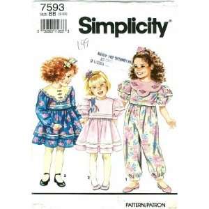  Simplicity 7593 Sewing Pattern Girls Dress & Romper Dress 