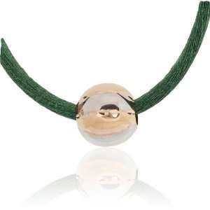  9ct Rose and White Gold Bead and Green Silk Necklace 