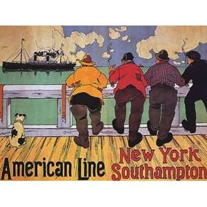  AMERICAN LINE NEW YORK SOUTHAMPTON SHIP MEN DOG SMALL 