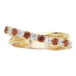   Gold Plated Red & White Cubic Zirconia Crossover Band Ring   Size 7