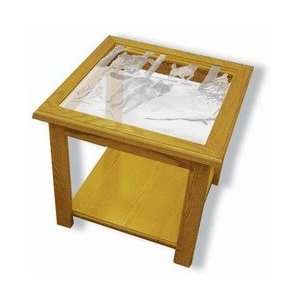  Oak Etched Glass End Table   Pack Attack (Wolves): Home 