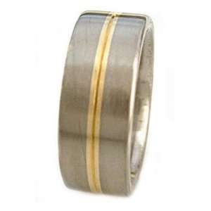 : Titanium Ring Flat 2mm Gold Inlay with V Groove Smooth Edges. Ring 