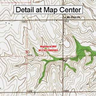   Topographic Quadrangle Map   Highland NW, Kansas (Folded/Waterproof