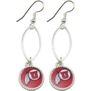 Utah Utes Silver Oval Drop Earrings 