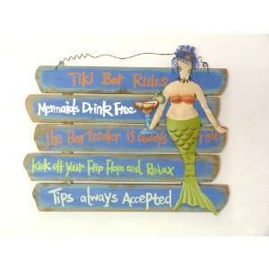  Tiki Bar Rules   Wood Plaque Features a Tropical Drink and 