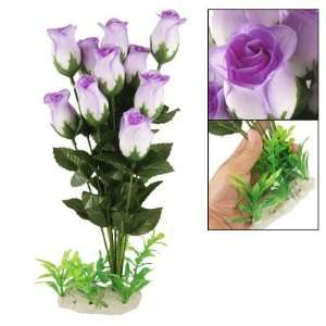   12 Purple Fabric Flower Green Leaf Plastic Plants: Pet Supplies