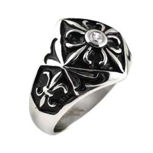  Mens Stainless Steel Fleur De Lis CZ Ring Size 13: Jewelry