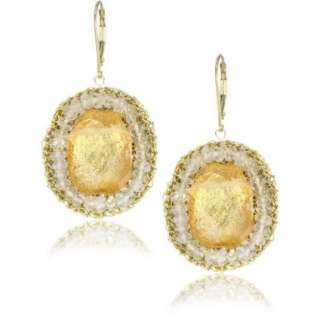 Eva Hanusova Gold Leaf Moonstone Crystal 24k Gold Leaf Earrings 