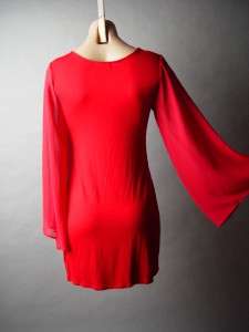 RED Flared Bell Sheer Chiffon Long Sleeve Elegant Evening Cocktail 