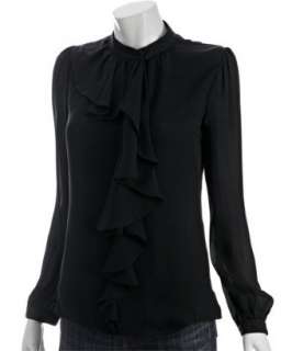 BCBGMAXAZRIA black silk chiffon ruffle blouse  