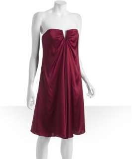 Nicole Miller ruby red charmeuse strapless draped dress  BLUEFLY up 