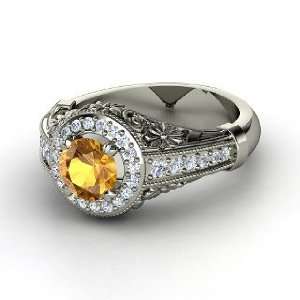  Primrose Ring, Round Citrine Palladium Ring with Diamond Jewelry