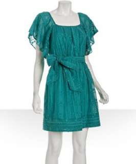 Shoshanna turquoise cotton silk woven dot jacquard dress  BLUEFLY up 