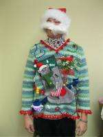 REAL MEN WEAR KITTY CAT LIGHTUP TACKY UGLY CHRISTMAS SWEATER MENS 
