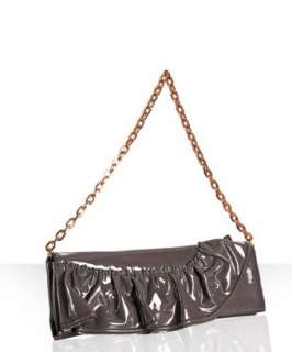 Valentino slate patent leather convertible ruffle clutch   up 