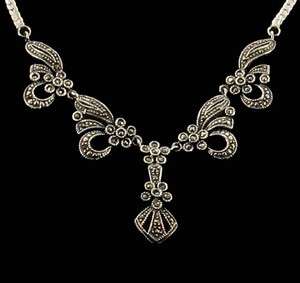 VINTAGE DECO MARCASITE STERLING RHODIUM PLATED SWAG NECKLACE  