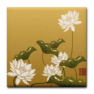  Tile Coaster (Set 4) Lotus Flower Chinese Flag: Everything 