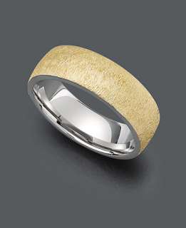 Mens Two Tone Gold Ring, 14k Gold and 14k White Gold Comfort Band 