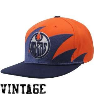   Oilers Orange Navy Blue NHL Sharktooth Snapback Adjustable Hat