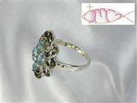 STERLING SILVER Aquamarine & Marcasite Sm Cluster Ring  