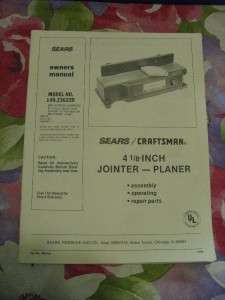  Craftsman Owners Manual 4 1/8 Jointer   Planer  