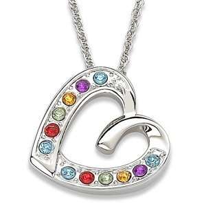  Crystal Rainbow Sliding Heart Necklace Jewelry