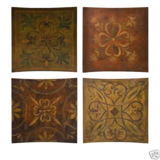 TUSCAN Scroll S/4 Large Wood WALL PLAQUES Home Decor Art Earth Tones 