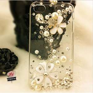 3D Bling Crystallized Rhinestone Couple Flowers Case Cover for iPhone 
