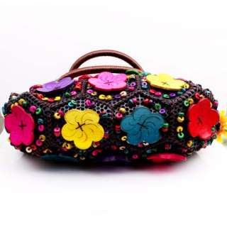 A++ Handmade Multi color Coconut Shell Flower Beads Lady Handbag ~13 