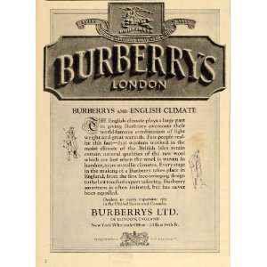  1926 Vintage Ad Burberry English Overcoat Coat London 