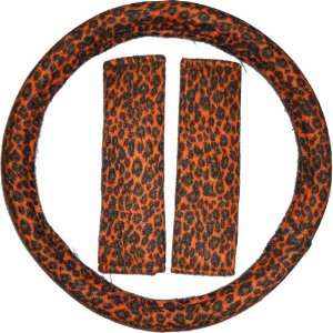 3pc Orange Cheetah Steering Wheel Cover and Shoulder Pads 
