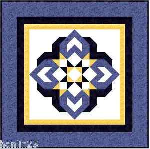 Blue and Yellow HEART QUILT KIT  cut, quilt fuse  