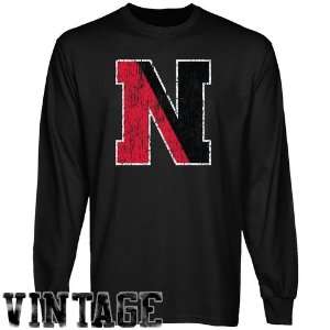 NCAA Northeastern Huskies Black Distressed Logo Vintage Long Sleeve T 