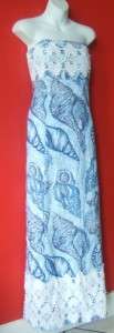 LILLY PULITZER blue white ASHLEY SHELLS crochet strapless MAXI DRESS $ 
