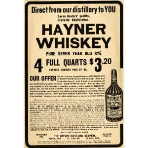  1902 Vintage Ad Hayner Rye Whiskey Bottle Troy Ohio 