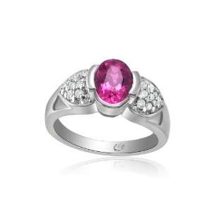   Gold 1.20ct Pink Tourmaline and .22ct Diamond Ring Size 7.5 Jewelry