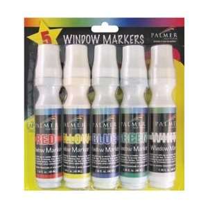  Palmer Paints Window Markers 5/Pkg Red/Yellow/Blue/Green 