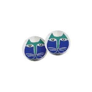  Moon Cat Blue Green Silver Post Earrings by Laurel Burch 