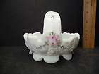   milk glass footed basket hand painted floral design expedited