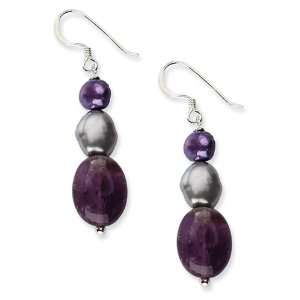   Amethyst & Purple/Grey Freshwater Cultured Pearl Earrings: Jewelry