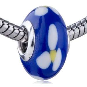 Pandora Style Bead White Clover Blue European Charm Bead Fits Pandora 