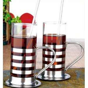  10 oz. Stainless Steel Glass Tea Cups   Set of 2 Kitchen 