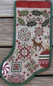 Bent Creek Holly Quaker Christmas Stocking Pattern and Button Motifs 