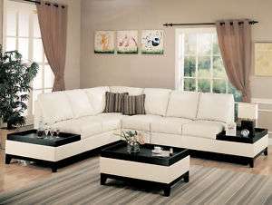 Cream Bonded Leather Sectional Sofa  