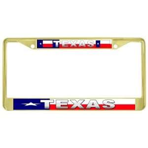  Texas State Name Flag Gold Tone Metal License Plate Frame 