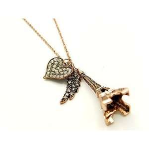   Eiffel Tower Heart and Angel Wing Necklace Clear: Everything Else