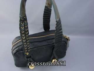 Authentic Chloe Black Leather x Khaki Patent Leather Handbag Very Good 